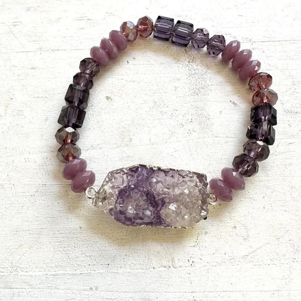 Faux amethyst beaded stretchy purple Bracelet